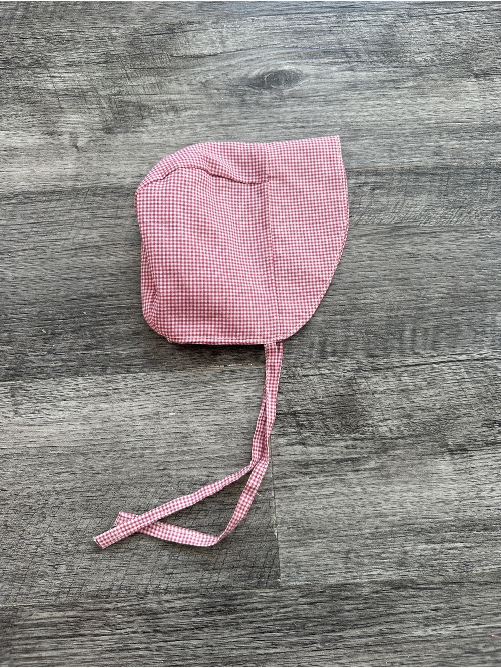 NWOT- Handmade Baby Bonnet - Classic Raspberry Gingham - Size 0-3m